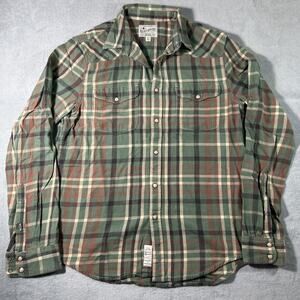 Y2k 2000s Lucky Brand Flannel Pearl Snap Shirt Mens Small Long Sleeve Plaid Soft